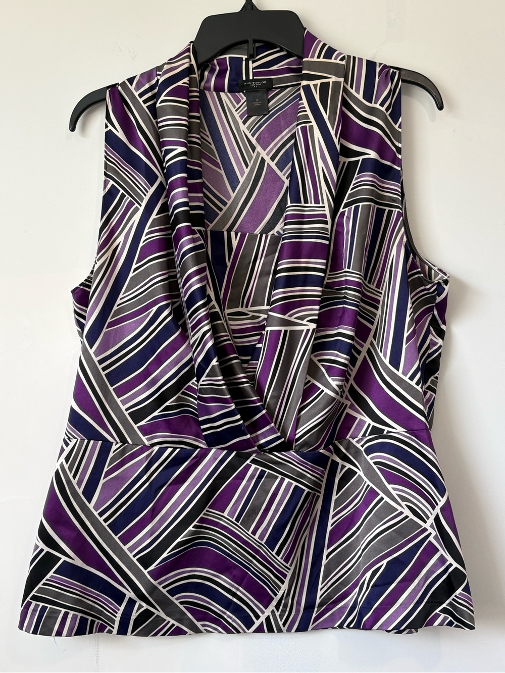 Ann Taylor Purple & Black Geometric Surplice Camisole